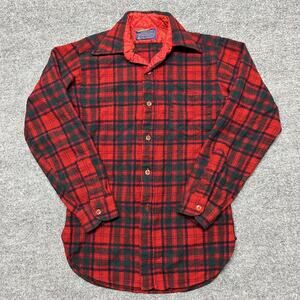 Vintage Pendleton Shirt Mens Small Red Plaid Wool Flannel Quilted Lined USA